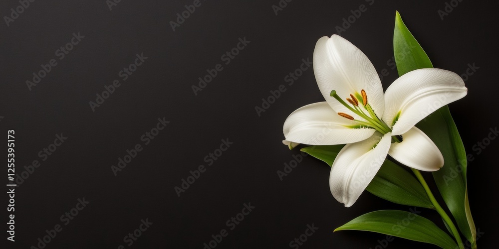 Fototapeta premium Minimalist Floral Aesthetic White Lily with Detailed Stamens on Matte Black - Luxurious Nature Imagery for Modern Marketing and Eco-Conscious Branding