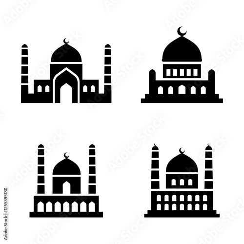 Mosque vector pack in simple style for Islamic theme design elements