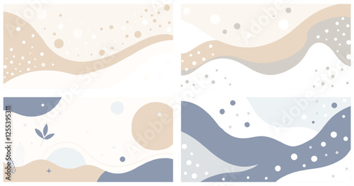 Four calming pastel backgrounds with organic shapes and dots for modern design. Suitable for various uses