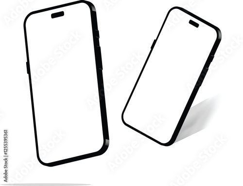 smartphone mockup white screen. Two floating smart phone with blank screen. device UI UX mockup. mobile phone vector Isolated on White Background. phone different angles views. Vector illustration.