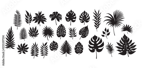 Tropical leaves vector. Set of palm leaves silhouettes isolated on white background. vector set of tropical leaves with a simple silhouette style