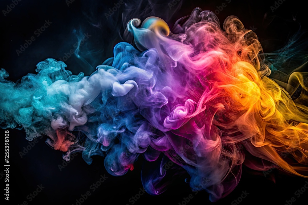 Fototapeta premium Mystical ethereal smoke art: dark backdrop, vaporous wisps, glowing haze, abstract.
