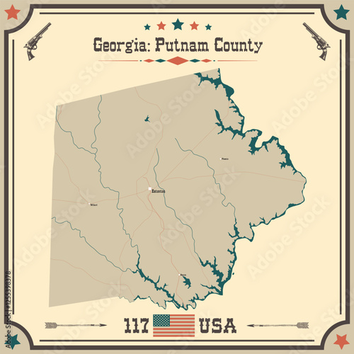 Large and accurate map of Putnam County, Georgia, USA with vintage colors. photo