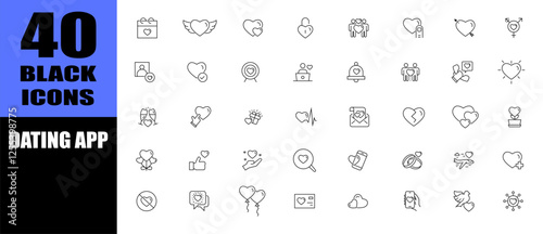 Love, friendship, care and charity concept. Dating app black icons.