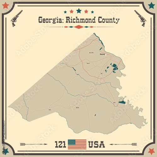 Large and accurate map of Richmond County, Georgia, USA with vintage colors.