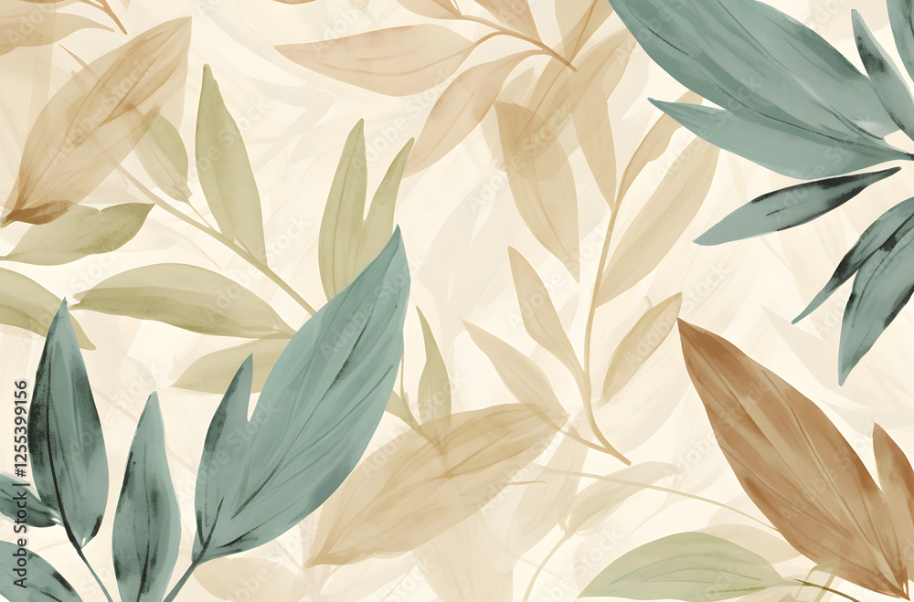 Fototapeta premium Walnut Leaf Watercolor Vector Seamless Pattern 