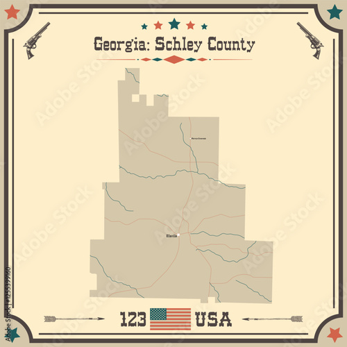 Large and accurate map of Schley County, Georgia, USA with vintage colors.