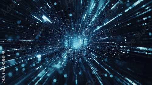 Futuristic Data Stream: Abstract Blue Light Streaks in Digital Space