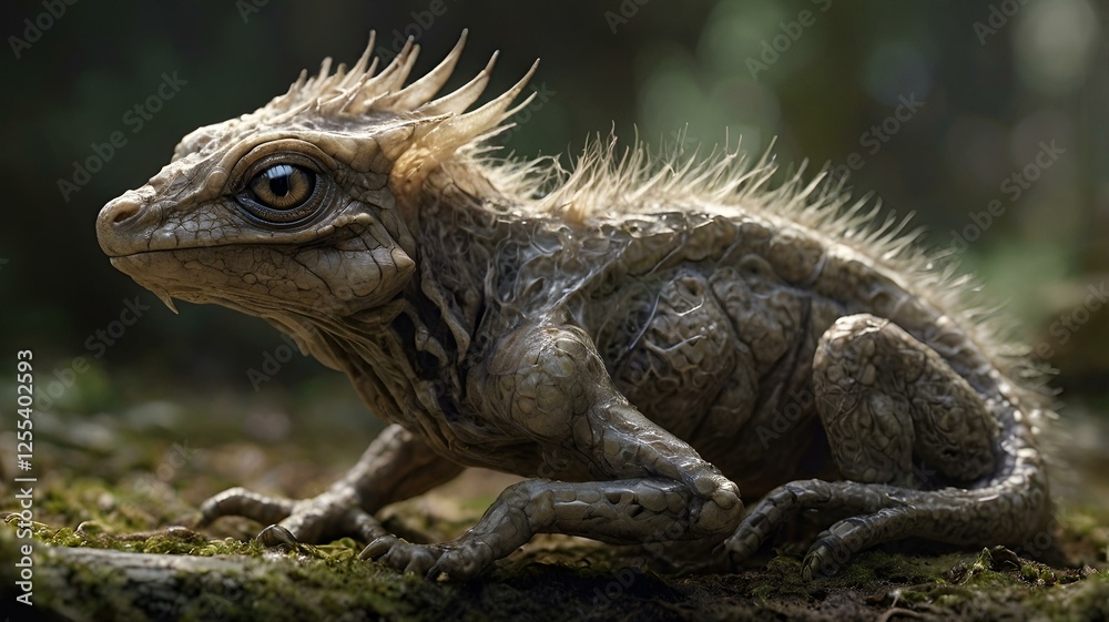 Fototapeta premium Expressive-Eyed Reptile Crawling on Sand