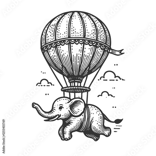 Wallpaper Mural Flying Elephant with Hot Air Balloon raster Torontodigital.ca