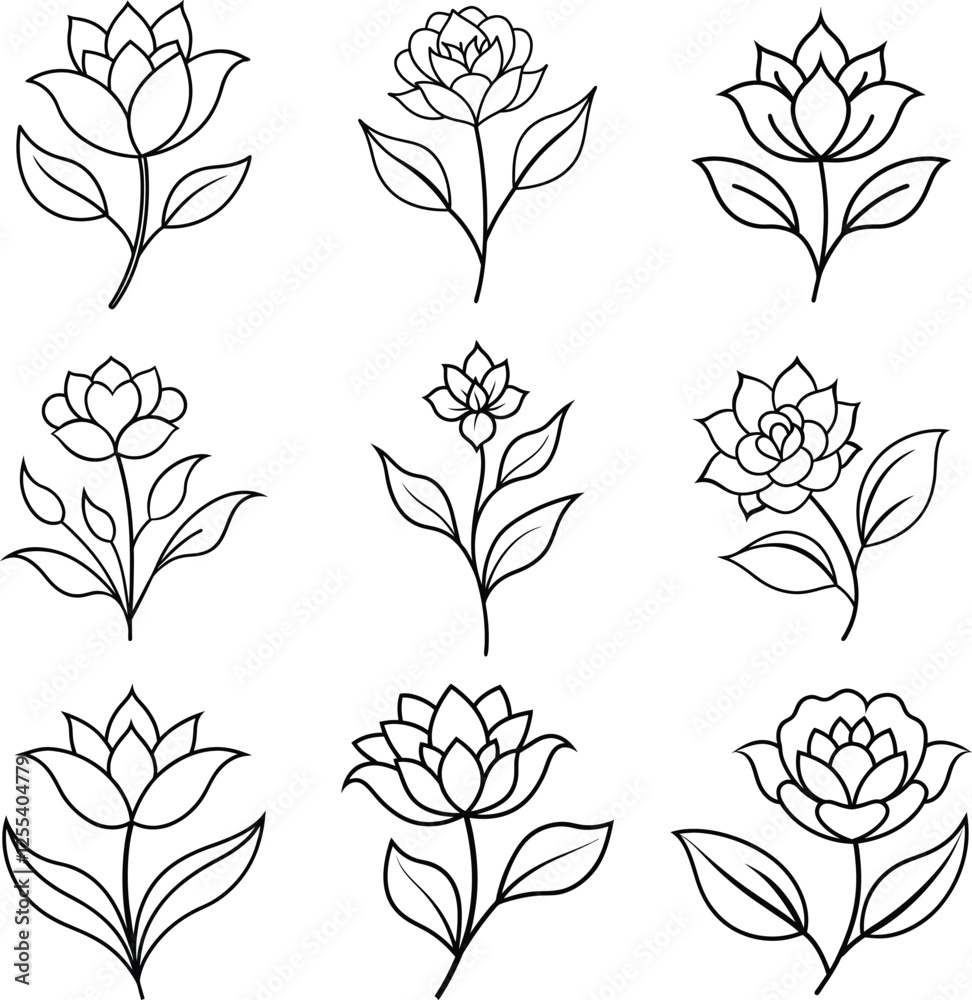 et Of Simple Delicate Flower Intricate Vector Art Illustration On An Isolated White Background et Of Simple Delicate Flower Intricate Vector Art Illustration On An Isolated White Background