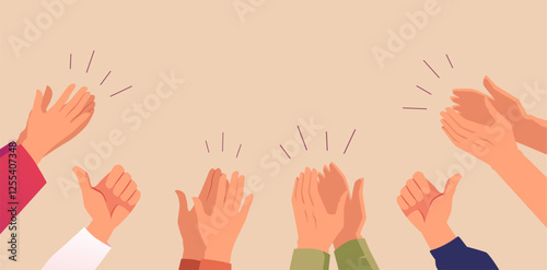 Human hands clapping ovation, people crowd applauding, encouragement and congratulating, showing appreciation, thumbs up
