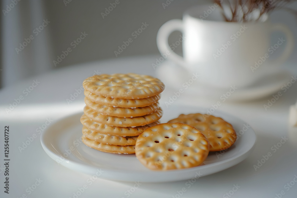 Delicious pretzel crackers and snacks on a white table Delicious pretzel crackers and snacks on a white table