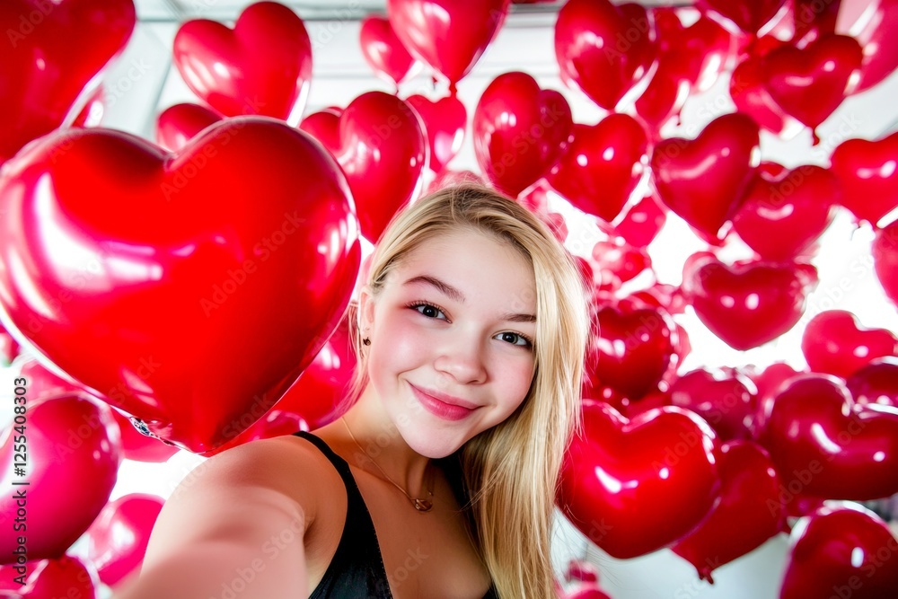 Valentine's day greeting from woman or for woman. Dazzling striking image of lovely loving caucasian young person girl - commercial ad campaign concept graphic creative design. Deep love.