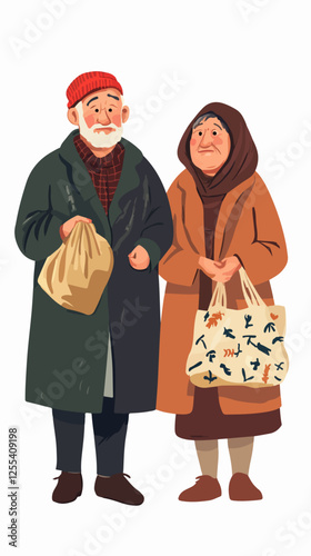 Illustration of pensioners. Elderly couple. Grandmother and grandfather.