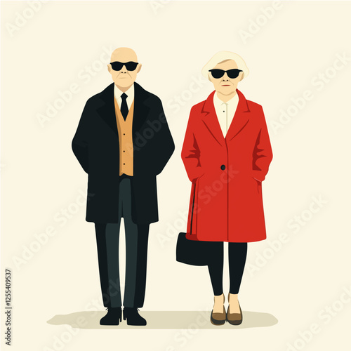 Illustration of pensioners. Elderly couple. Grandmother and grandfather.