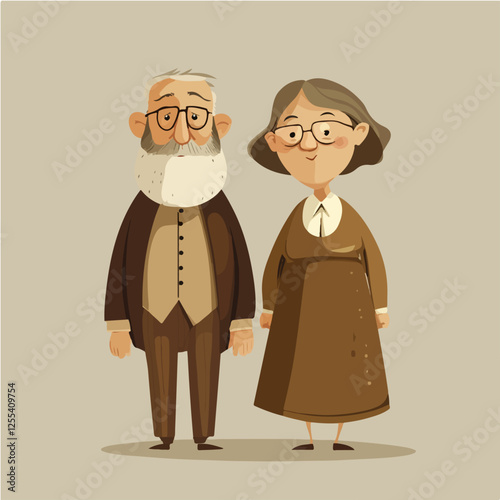Illustration of pensioners. Elderly couple. Grandmother and grandfather.