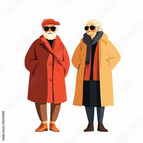 Illustration of pensioners. Elderly couple. Grandmother and grandfather.