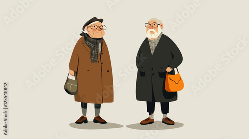 Illustration of pensioners. Elderly couple. Grandmother and grandfather.