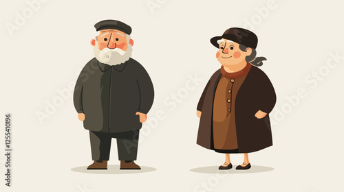 Illustration of pensioners. Elderly couple. Grandmother and grandfather.