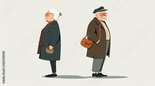 Illustration of pensioners. Elderly couple. Grandmother and grandfather.