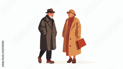 Illustration of pensioners. Elderly couple. Grandmother and grandfather.