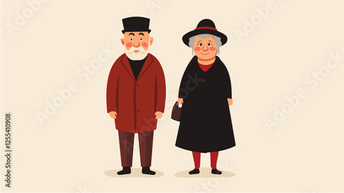 Illustration of pensioners. Elderly couple. Grandmother and grandfather.