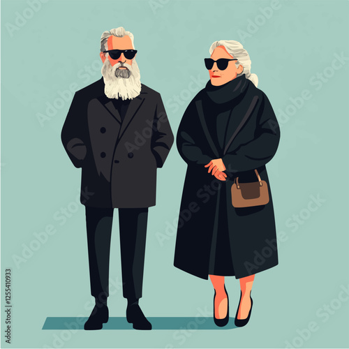 Illustration of pensioners. Elderly couple. Grandmother and grandfather.