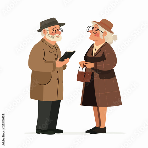 Illustration of pensioners. Elderly couple. Grandmother and grandfather.