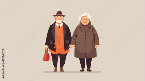 Illustration of pensioners. Elderly couple. Grandmother and grandfather.