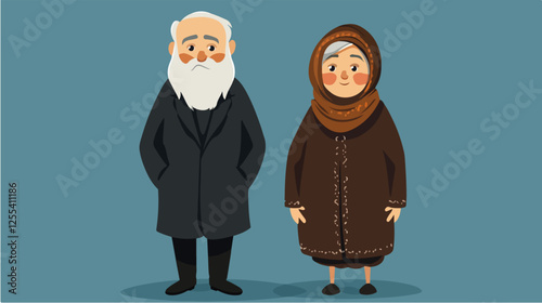 Illustration of pensioners. Elderly couple. Grandmother and grandfather.