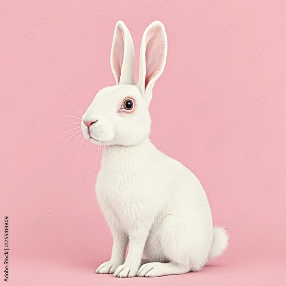 Obraz premium white rabbit on pink background