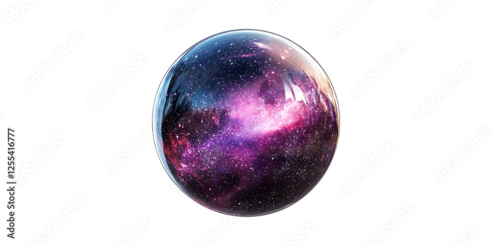 Glossy sphere with galaxy and stars reflection isolated on transparent background Glossy sphere with galaxy and stars reflection isolated on transparent background
