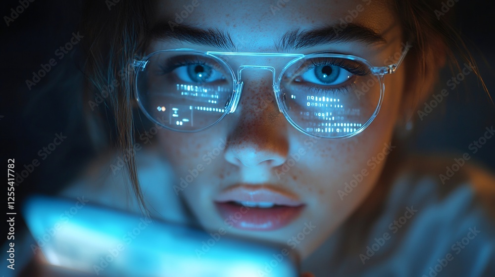 Girl with glasses using smartphone in a casual indoor environment Girl with glasses using smartphone in a casual indoor environment