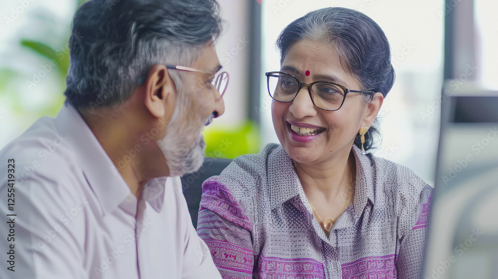 happy mature indian couple talking to each other happy mature indian couple talking to each other