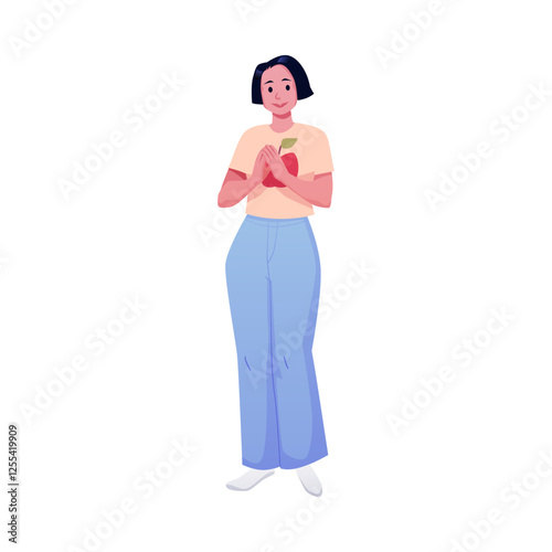 Applauding young woman, showing appreciation, vector flat happy female character clapping hands, encouragement gesture