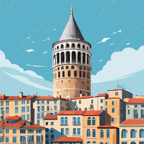 Galata Tower in Istanbul, Turkey,famous Turkish landmark,tourism destination,architecture of Istanbul,vector illustration	
