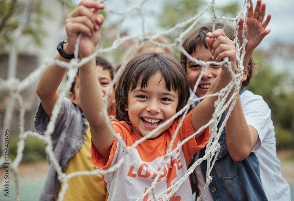 smiling kids grabbing the net smiling kids grabbing the net