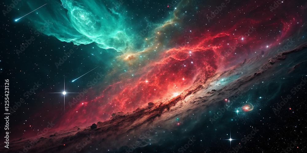 Obraz premium Vibrant Cosmic Nebula with Swirling Galaxies, Stars, and Celestial Clouds in Deep Space – Astrophotography 