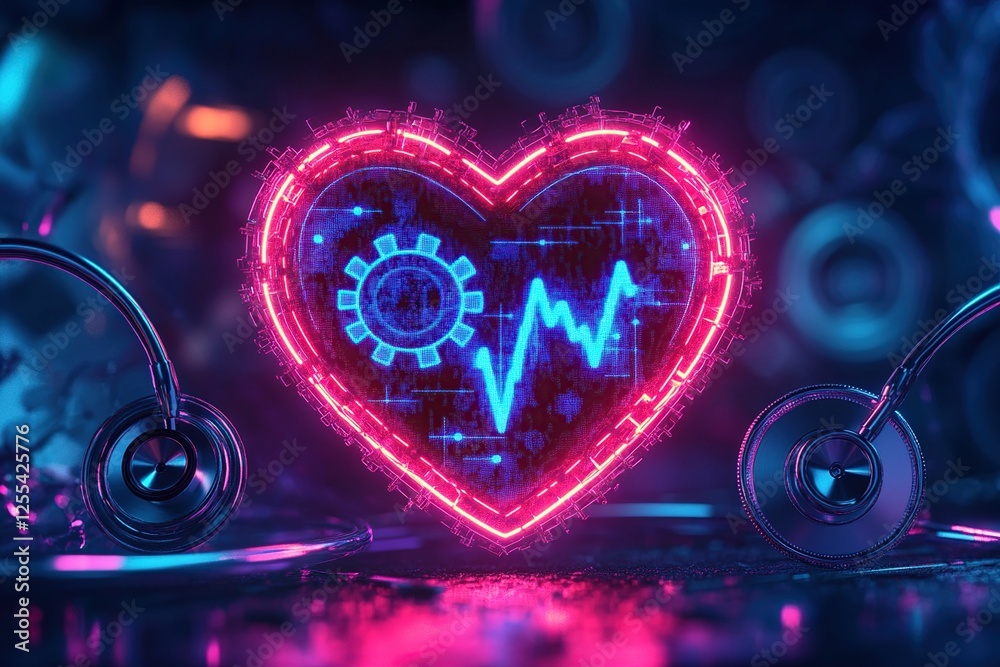 Obraz premium Digital Heart: Health Monitoring Tech