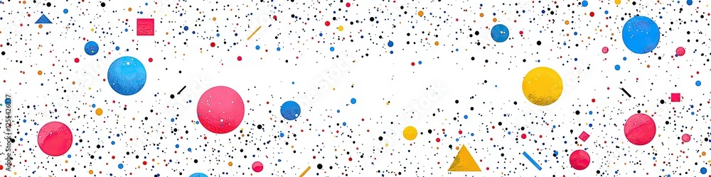 Abstract Colorful Shapes and Dots Scattered Across White Abstract Colorful Shapes and Dots Scattered Across White