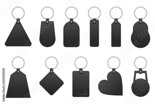Set of black realistic leather key labels