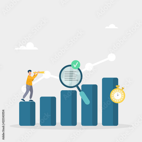 Analysis of quality, productivity and market share with other enterprises. Competitor benchmarking tools for company assessment. Vector illustration.	