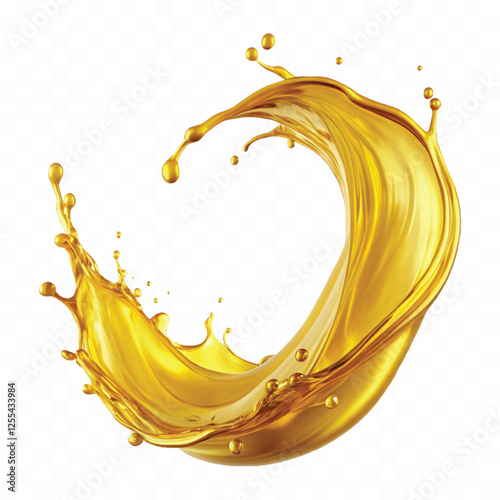 abstract 3d yellow liquid or oil splashing in curve style transparent background