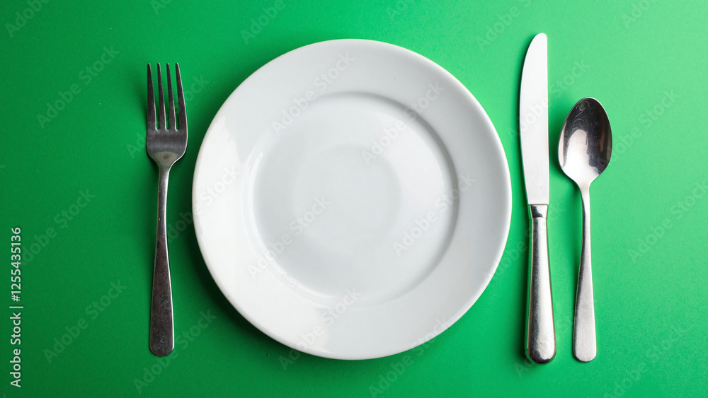 Elegant St. Patrick's Day Table Setting with Pristine White Plate & Shiny Silver Cutlery for Commercial Restaurant Promotions and Event Designs Elegant St. Patrick's Day Table Setting with Pristine White Plate & Shiny Silver Cutlery for Commercial Restaurant Promotions and Event Designs