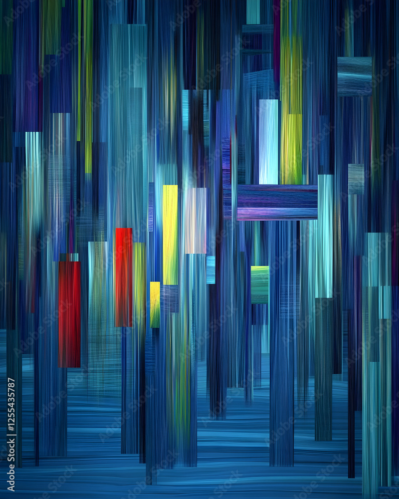Abstract of vibrant rectangles, suggestive of urban buildings or forest trees, with a painterly style. For design backgrounds Abstract of vibrant rectangles, suggestive of urban buildings or forest trees, with a painterly style. For design backgrounds