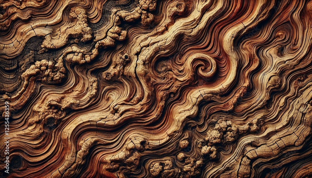 A highly detailed close-up texture of natural wood with rich grain patterns, knots, and deep earthy tones. The image should showcase the organic A highly detailed close-up texture of natural wood with rich grain patterns, knots, and deep earthy tones. The image should showcase the organic