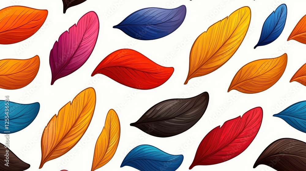 Obraz premium Colorful Leaf Patterns on White Background for Graphic Design and Nature Themes