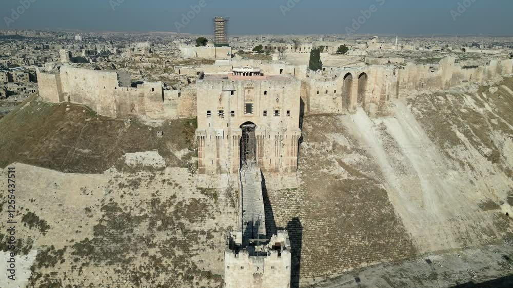 An aerial view of Aleppo Citadel. An aerial view of Aleppo Citadel.