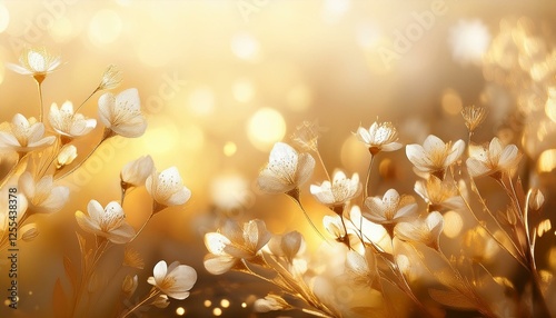  soft light gold abstract background with flowers Depth of Field